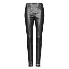 OPK-239 PUNKRAVE military uniform buckle skinny trousers PU leather pants for women
